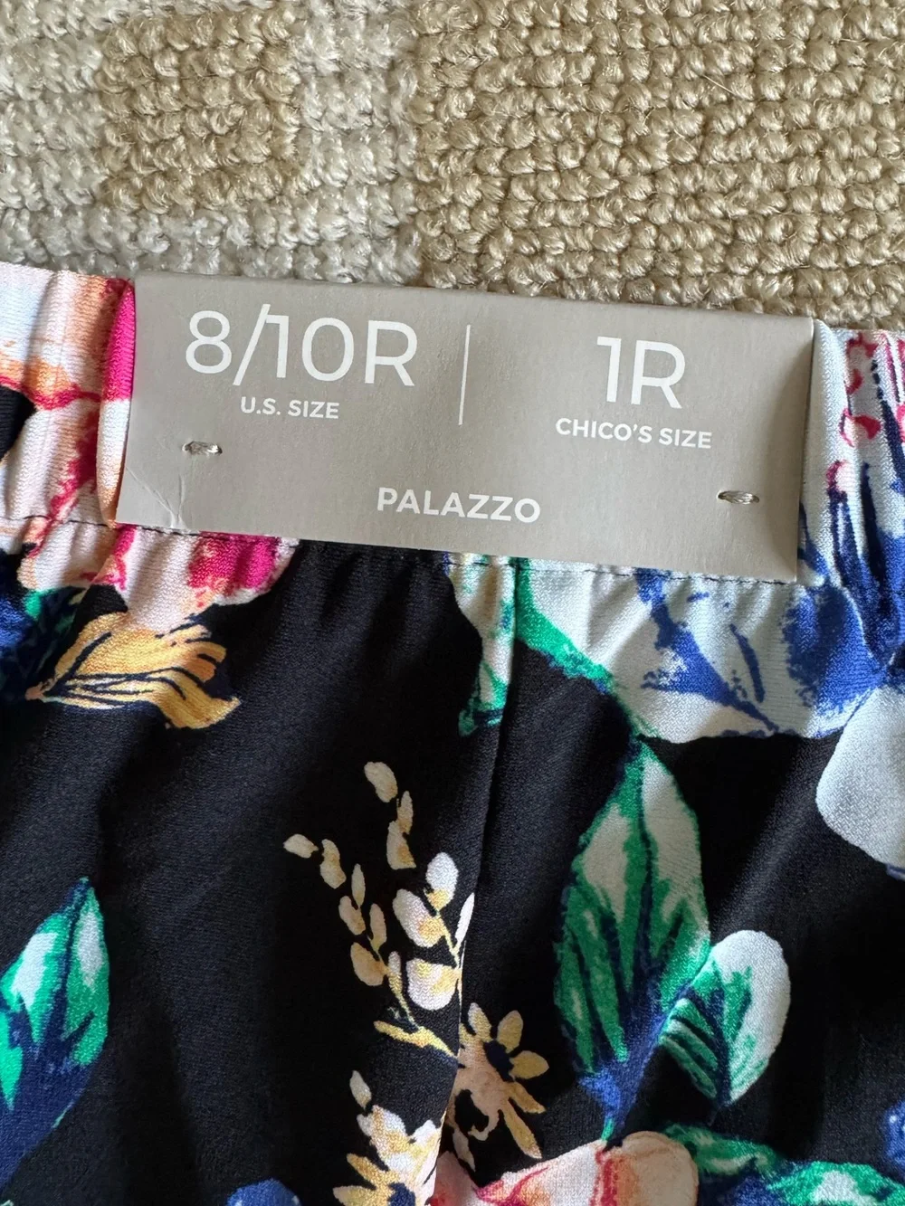 Chico’s Butterfly Garden Floral Palazzo Wide Leg Pants Black Multi 1R (US 8-10)